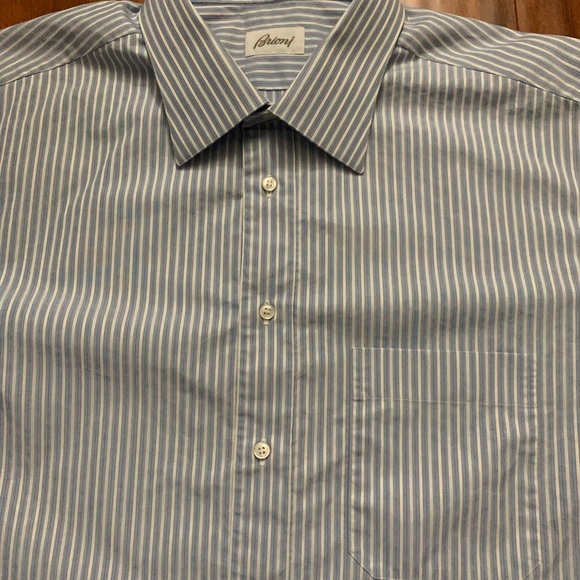 Brioni Long Sleeve Dress Shirt Blue Striped Made in Italy Mens Size L 18 - Picture 3 of 5